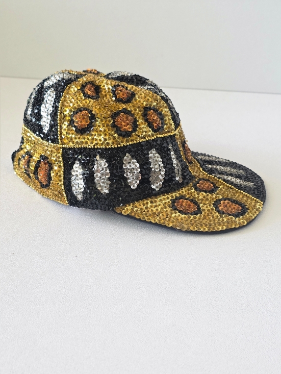 Vintage Accessories - Y2K Sequin Leopard Print Hat Gold Black Mob Wife McBling Glam Statement Cap Vtg